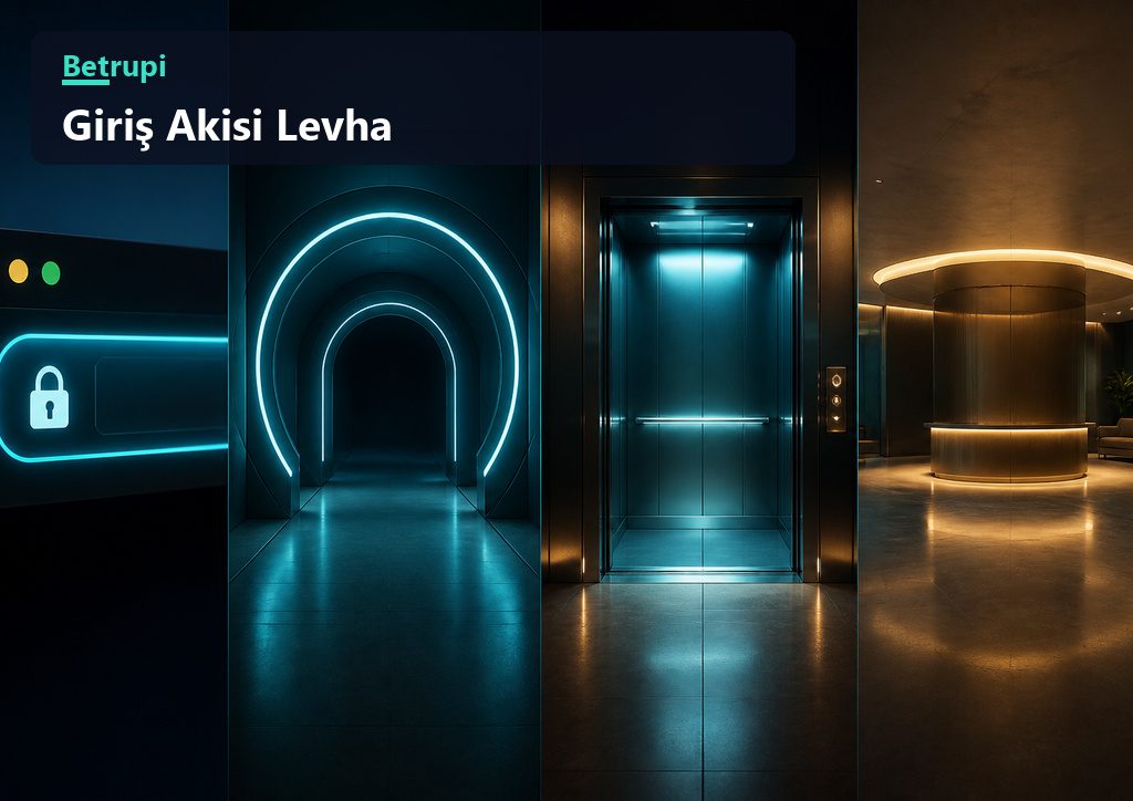Adres çubuğundan lobi ekranına uzanan BetRupi giriş adımlarını gösteren şema